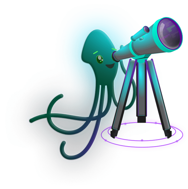 Keif Kraken looking through a telescope at a code diff