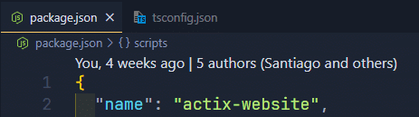 A screenshot of CodeLens in action. It shows "You 4 weeks ago | 5 authors (Santiago and others)".  It says this above a block of code.