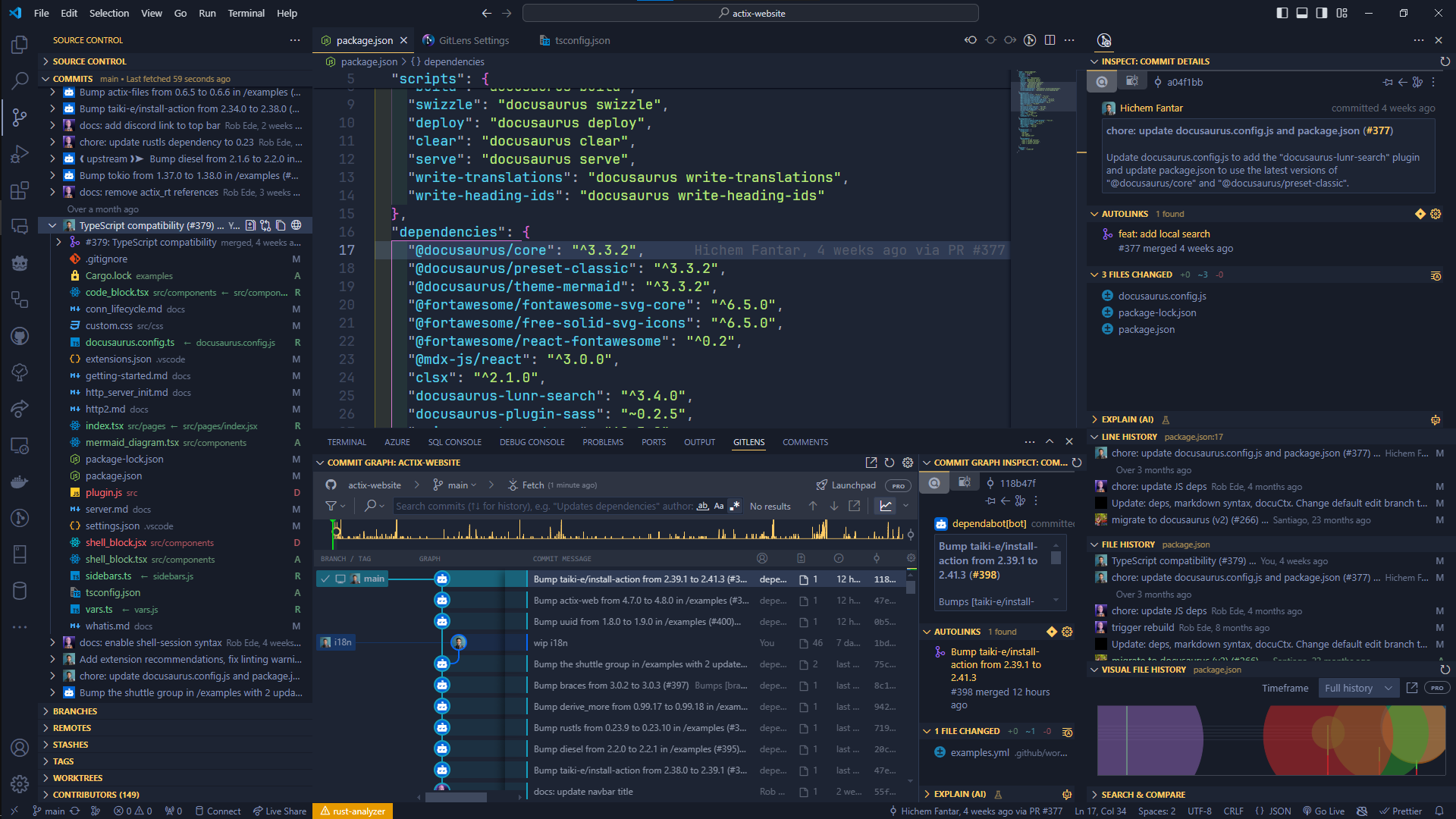 A screenshot of detailed information in the VSCode sidebar for GitLens