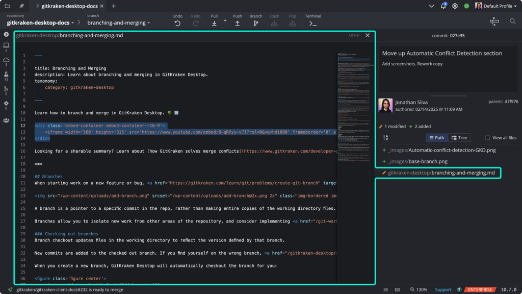 GitKraken built in Monaco editor in action