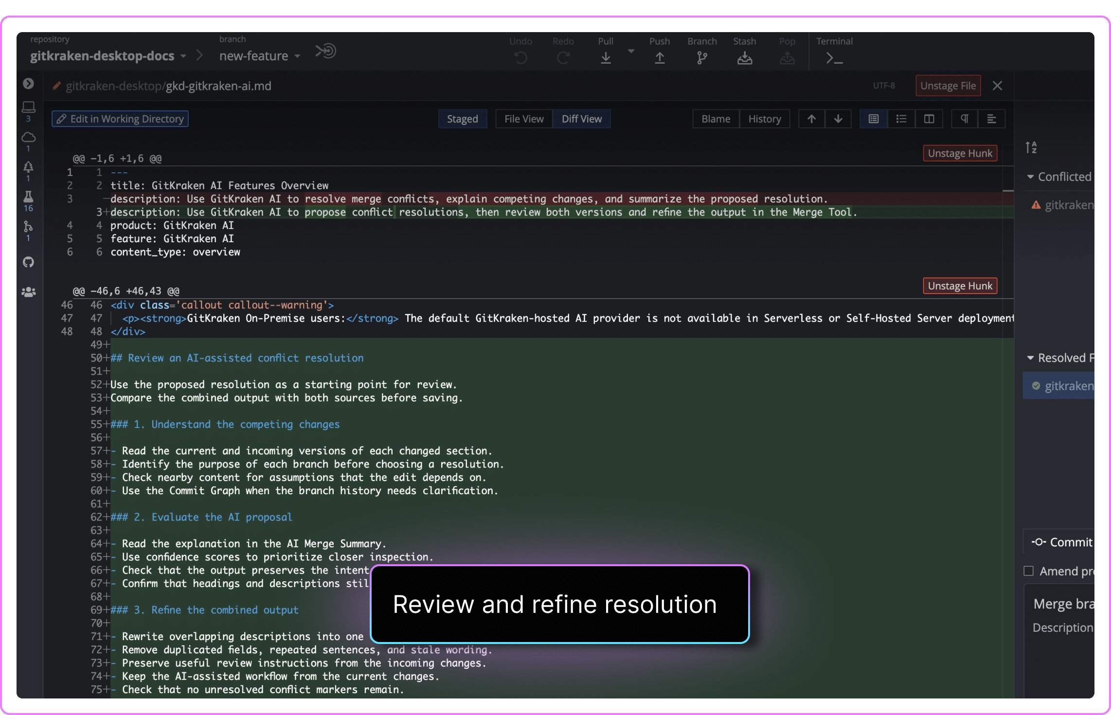 Kepler Agent Graph action menu showing Plan, Implement, Review and Address Feedback