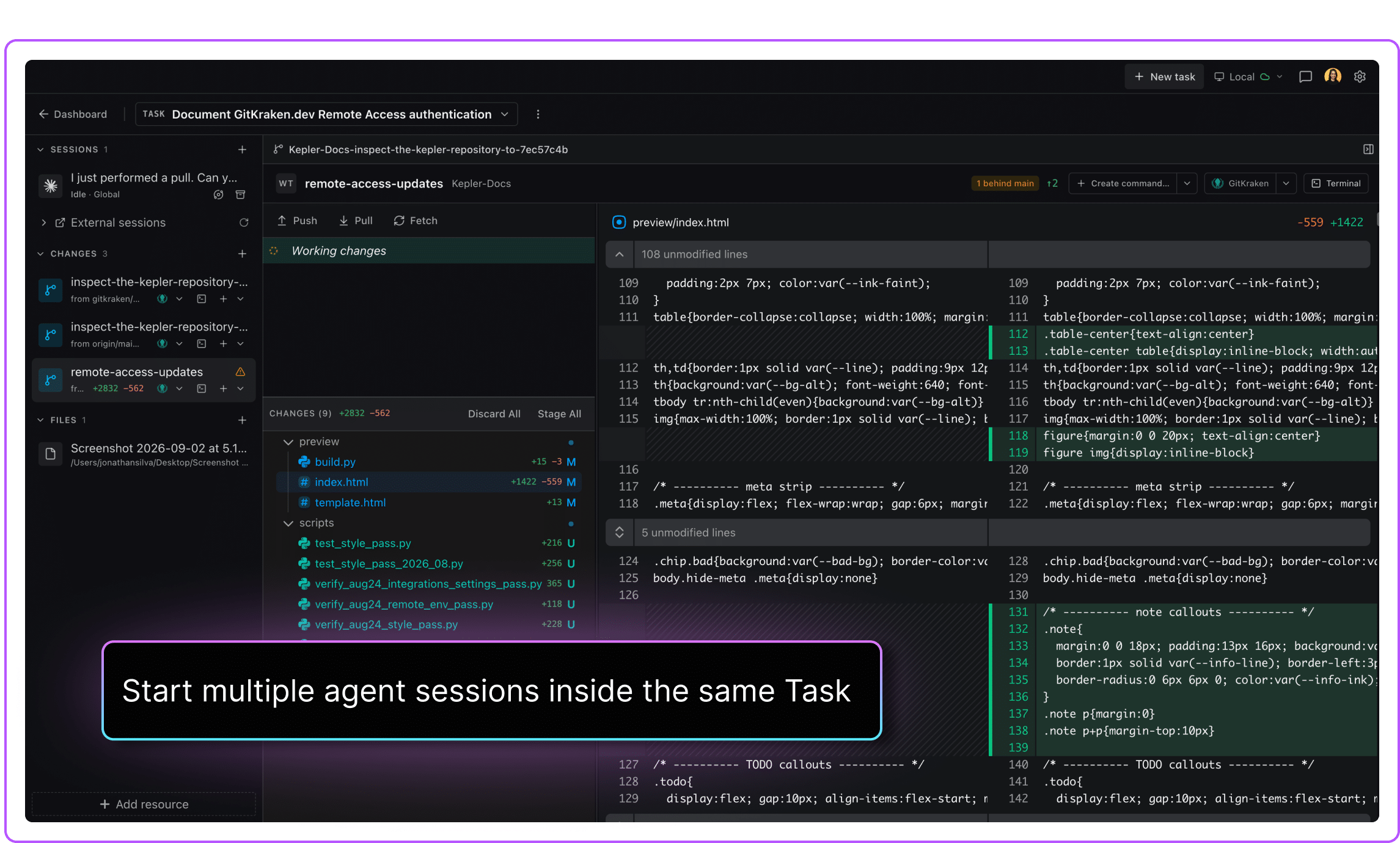 Multiple Kepler agent sessions and worktree changes inside one Task