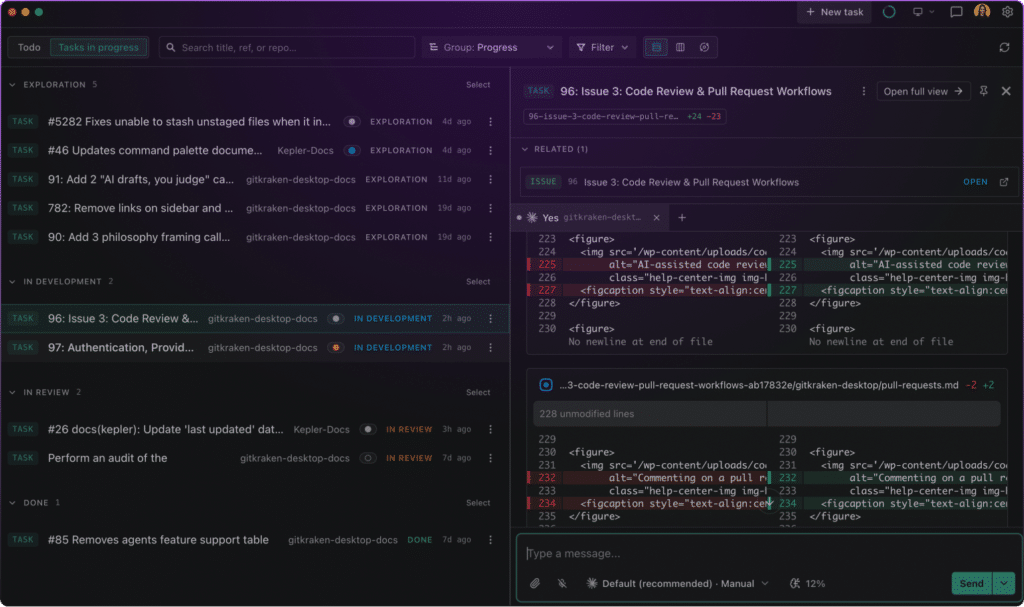 Kepler ADE app view showing tasks and work in progress from integrated agents and project management tools.